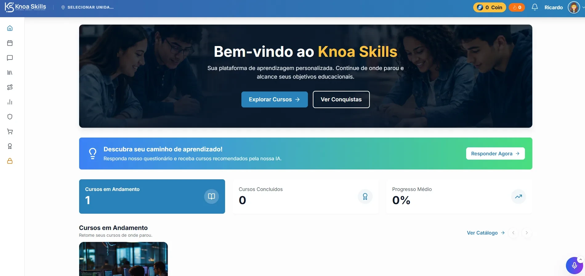 Interface do Knoa Skills — Desenvolvimento profissional