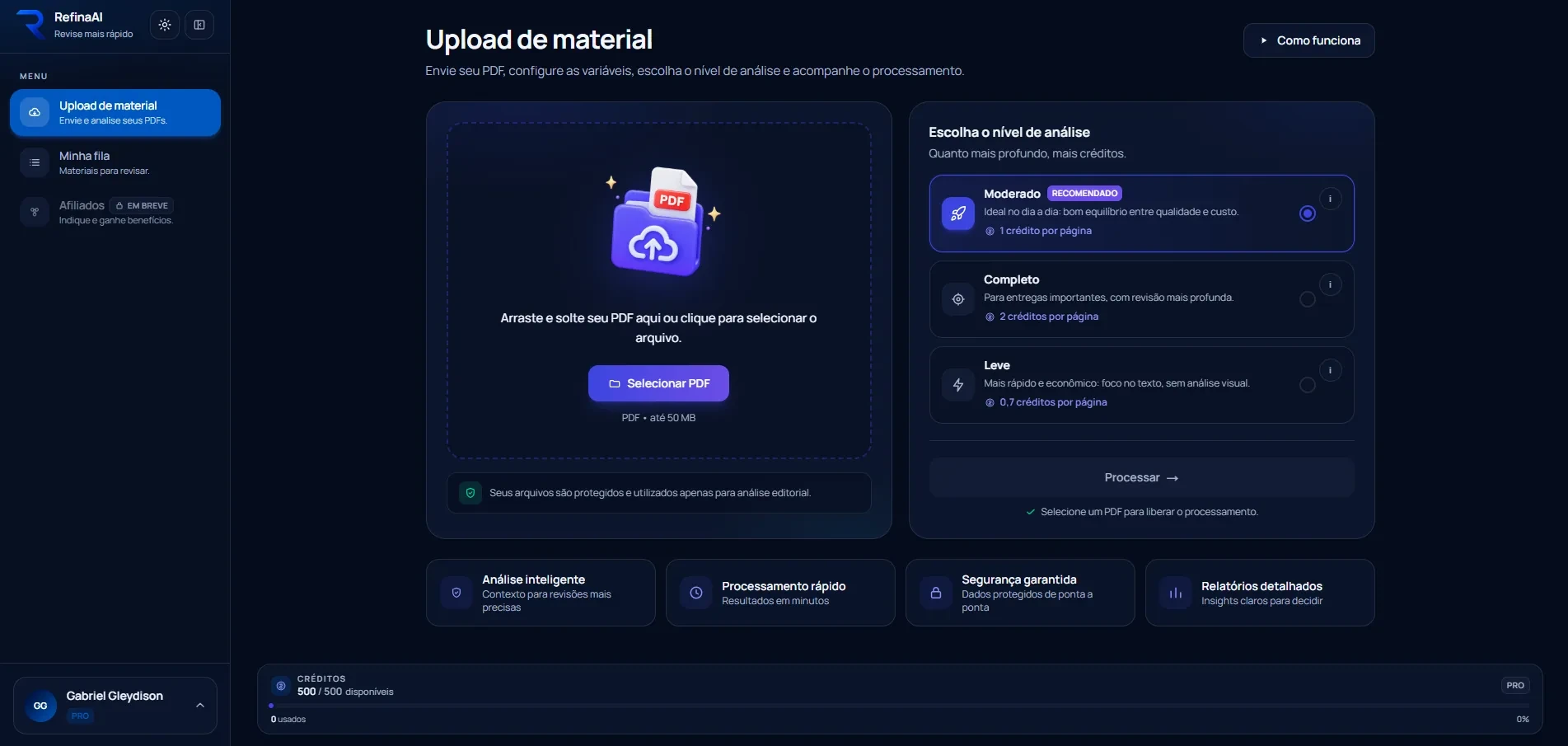 Interface do RefinaAI — Editorial & IA
