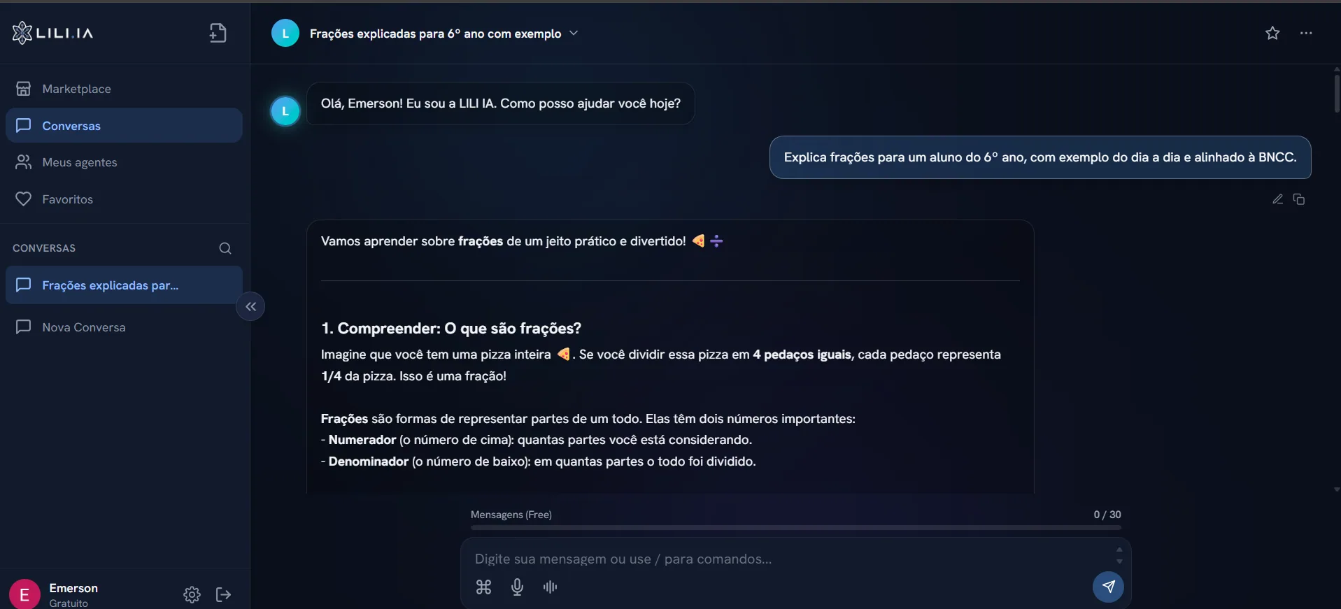 Interface do Lili IA — Educação & IA