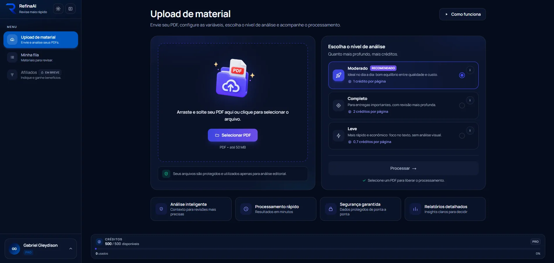 Interface do RefinaAI — Editorial & IA